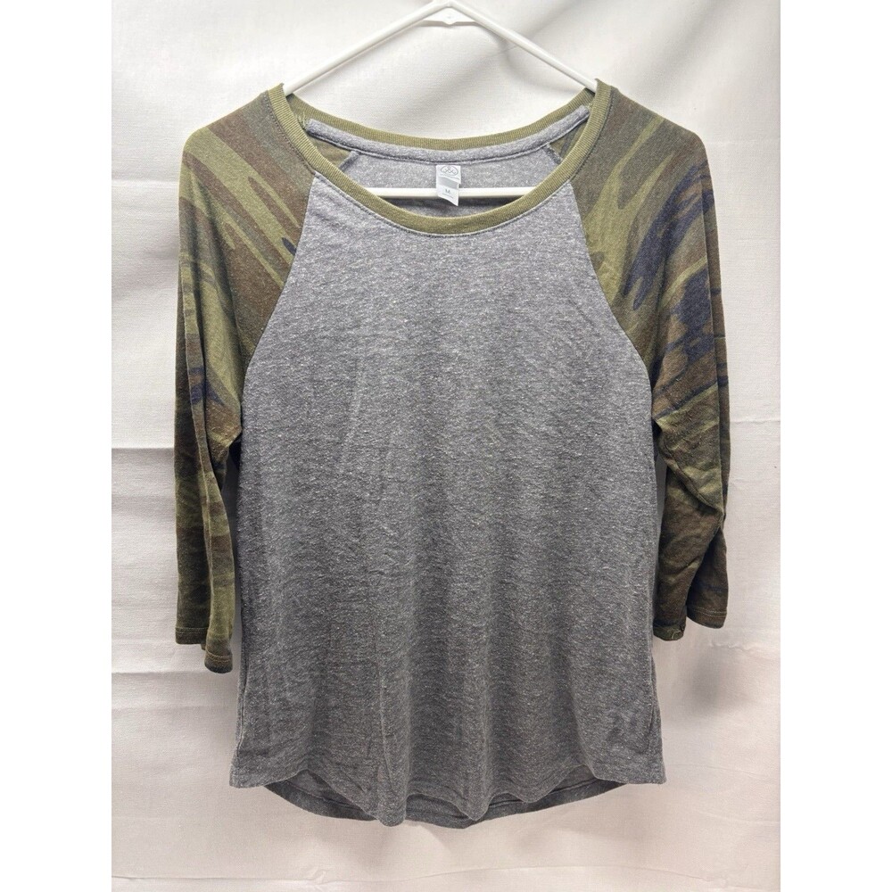 Alternative Women’s Basic 3/4 Sleeve Camouflage Grey T Shirt Size Medium